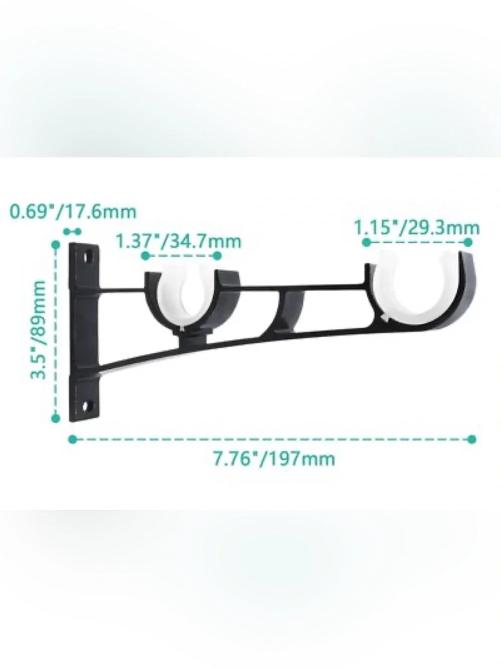 Black Double Rod Wall Bracket Set with White Clip Holders